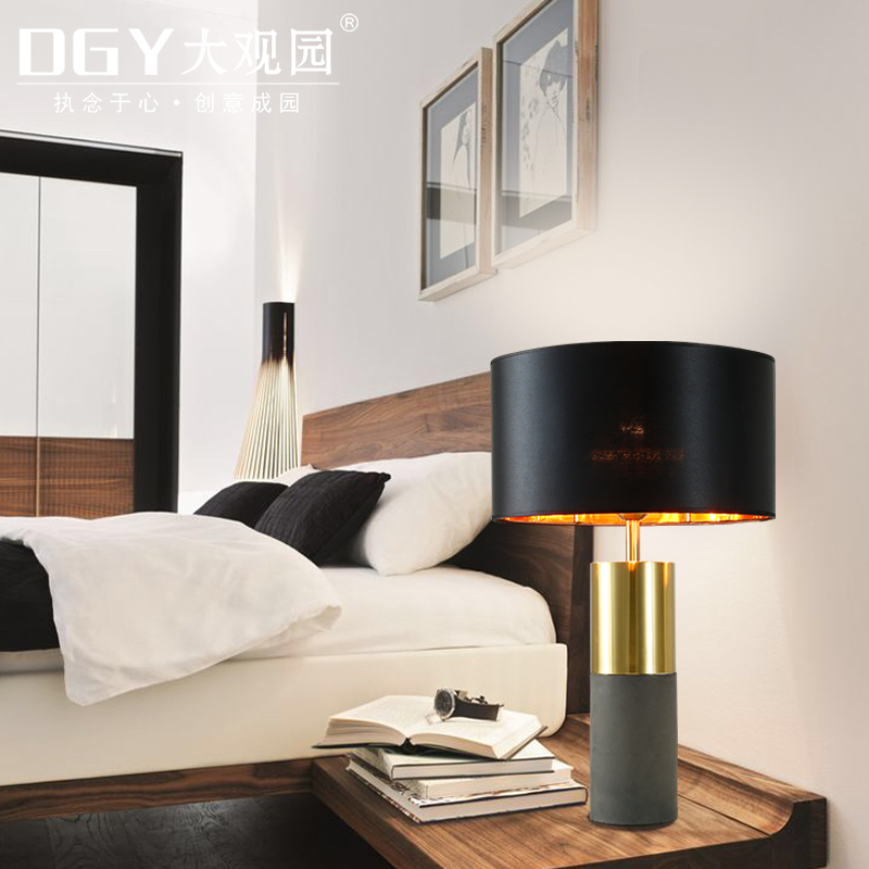 Black gold fabric cement base modern lamp shade bedside hotel luxury light table lamp