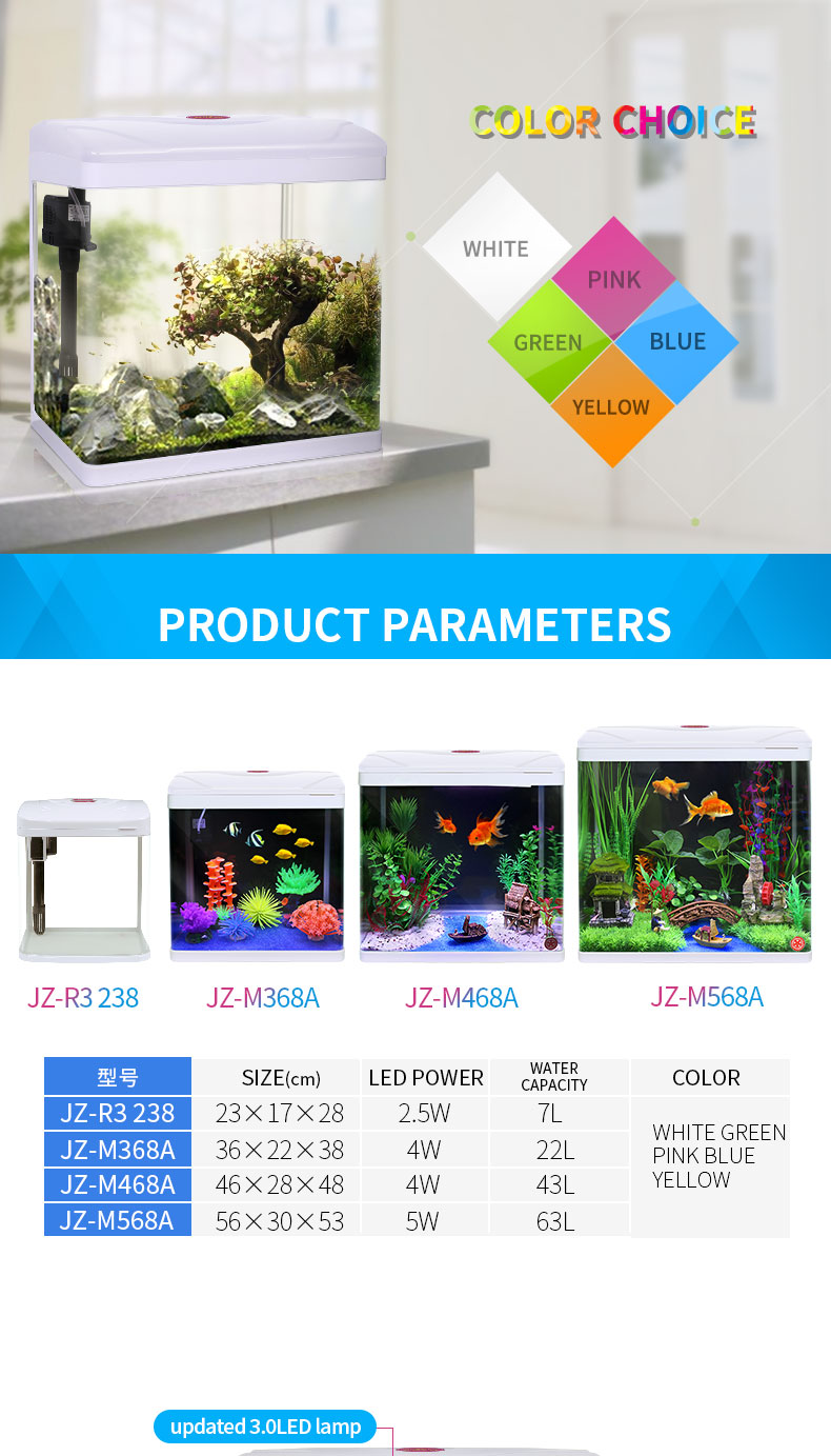 Minjiang small aquarium mini fish tank set tanks with top filter and LED lamp