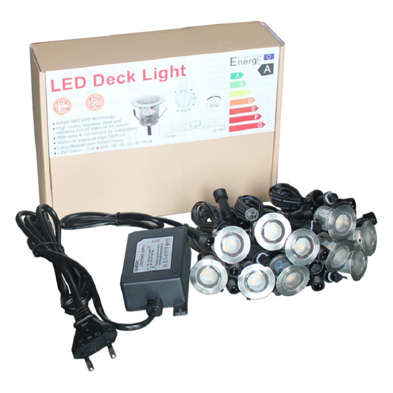 10 kits stainless steel 12v 0.6W 1w Outdoor Garden and Path Lights Recessed LED underground lights led deck light 0.6W