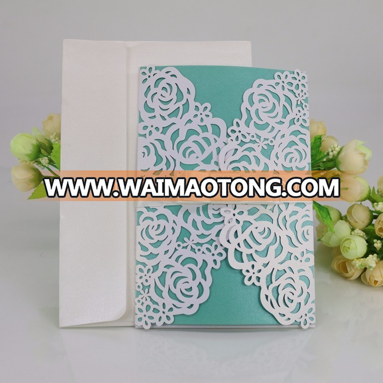 India Luxury floral gate laser cut wedding invitation card with ribbon