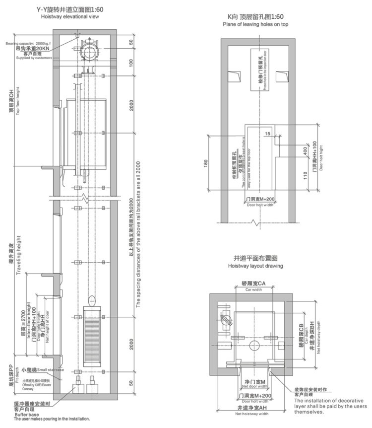 XIWEI Brand Small Gearless Traction Machine Type Villa Elevator