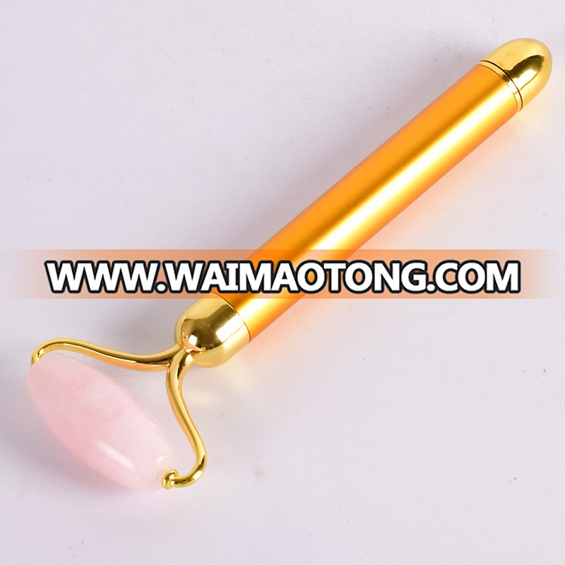 Pink Rose Quartz Facial Massage Jade Roller with metal handle