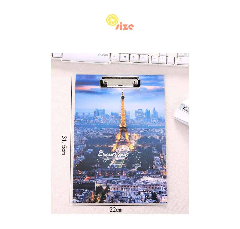 New Fashion Eiffel Tower Series Hard Clip Boards Folder Clipboards, A4 Letter Size Paper File Folder