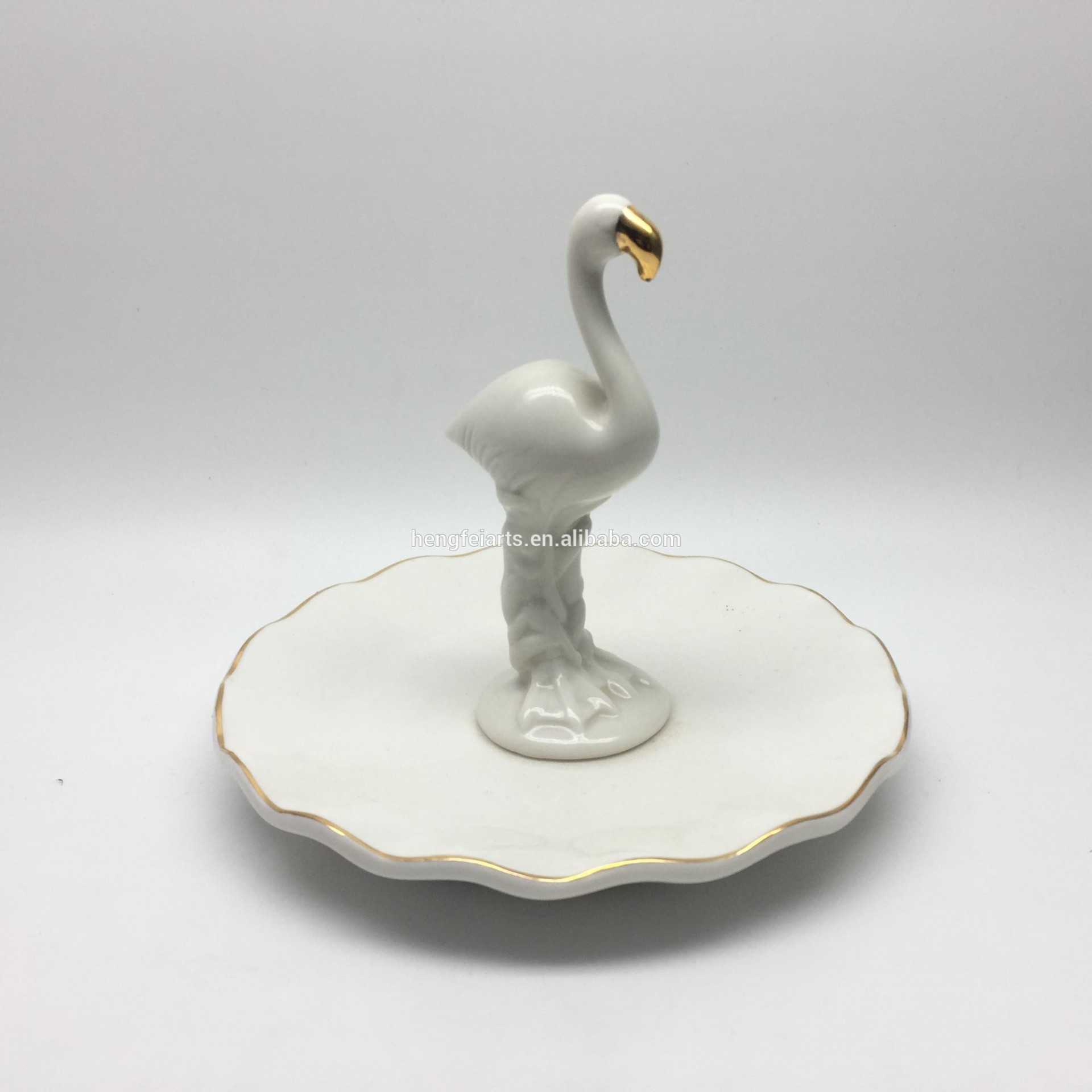 flamingo 3d design decoration round small ceramic ring holder dish