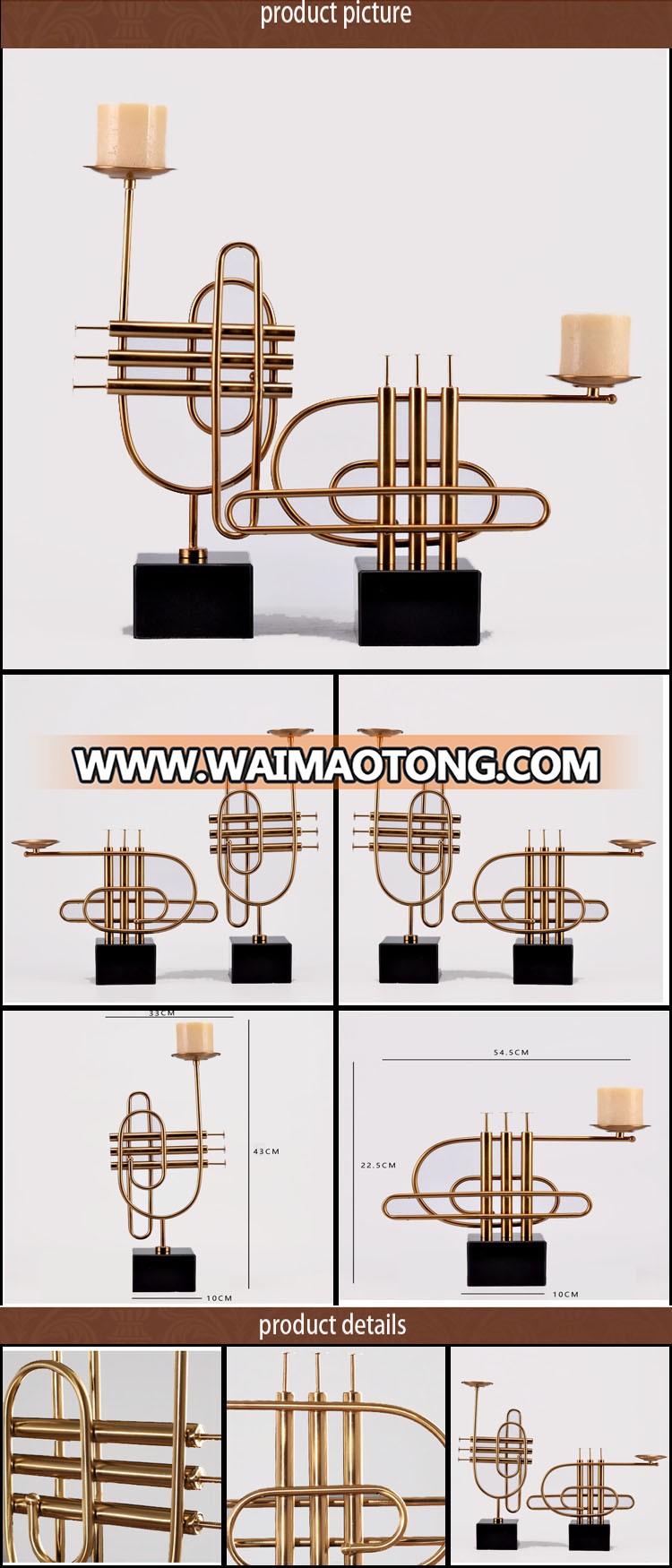 NO H014 European classical Saxophone shape metal candle holder for Bars use