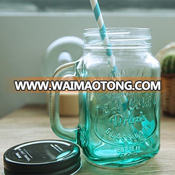 Metal lids for glass mason jar with straw hole colorful screw caps