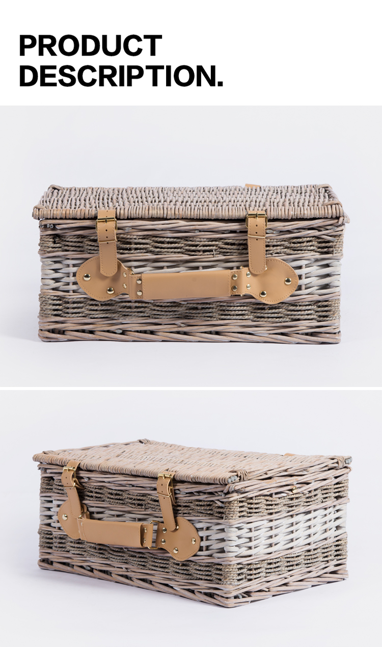 Factory OEM ODM designer big storage container bread fruit straw seagrass wicker willow rattan picnic basket for 6 persons