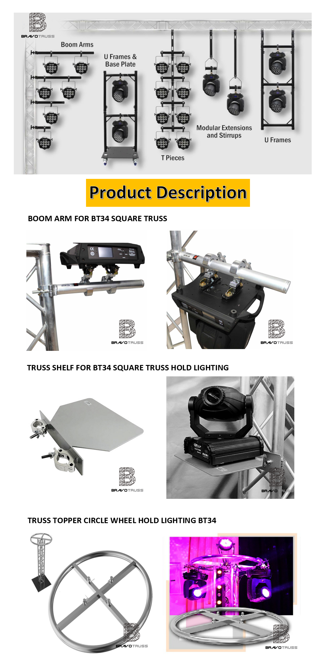 High Quality Aluminum Truss Braced Boom Arm With Clamps Connector For Hanging Lighting Moving Head TV For Sale