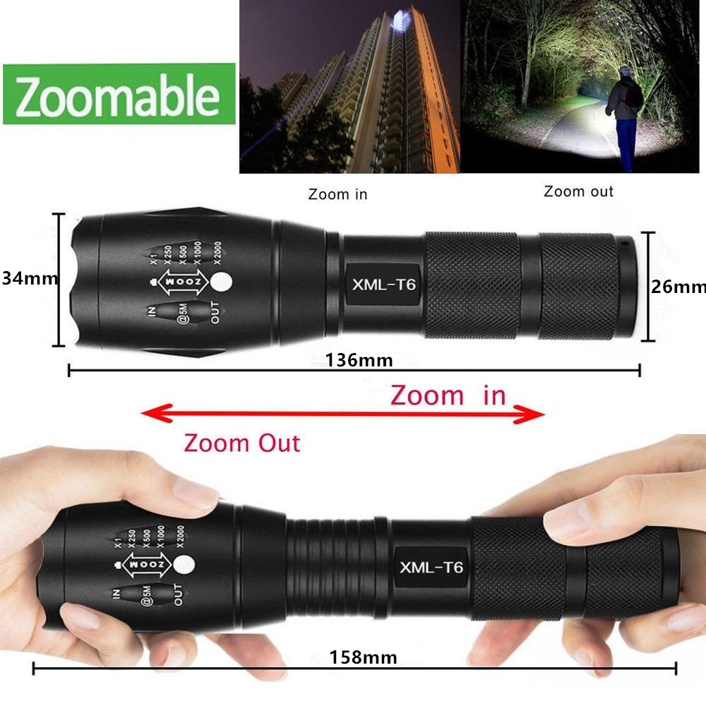 1000 Lumen T6 Handhold 5 Modes Zoomable design Tactical Flashlight LED Torch Flashlight