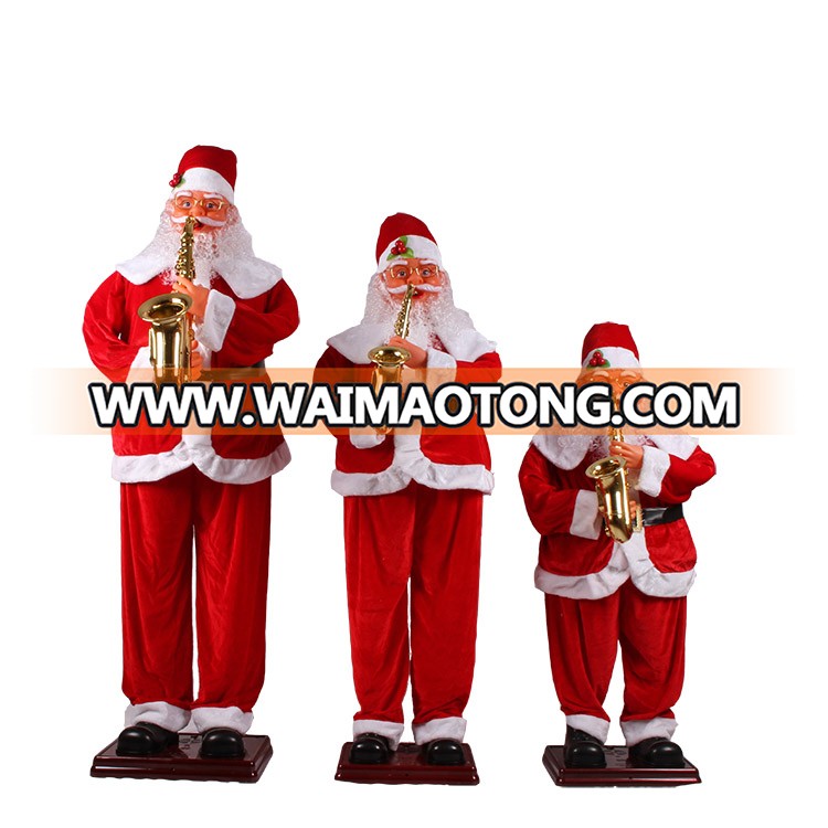 Musical outdoor decor Life size animated polyresin Christmas Santa Claus with  fabric dress