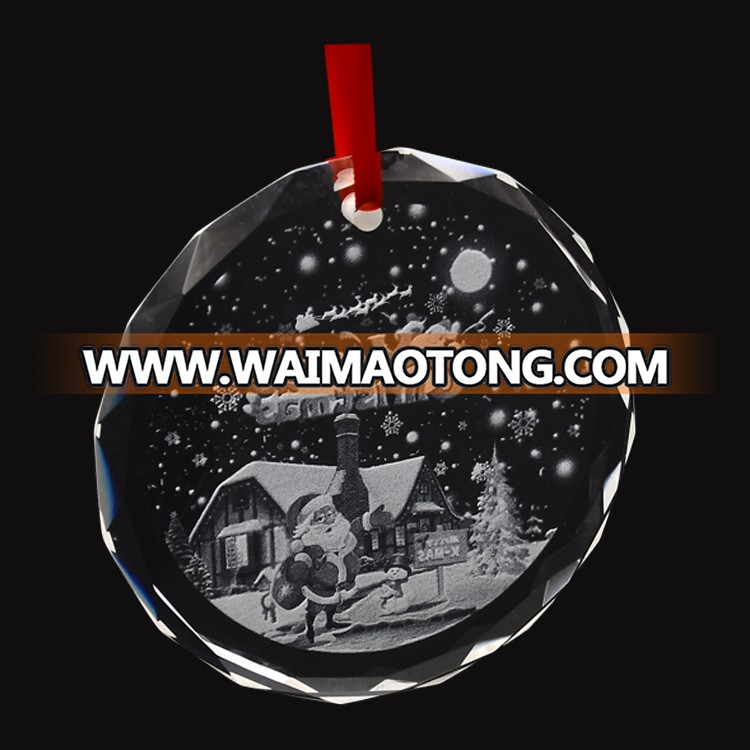 wholesale 80mm Custom Picture Laser Engraving Clear crystal glass christmas tree ornaments