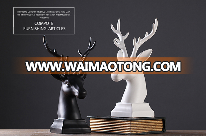 Nordic modern wholesale white&black ceramic deer head statues crafts