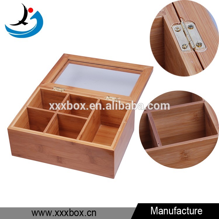 Bamboo material glass top wooden tea display box