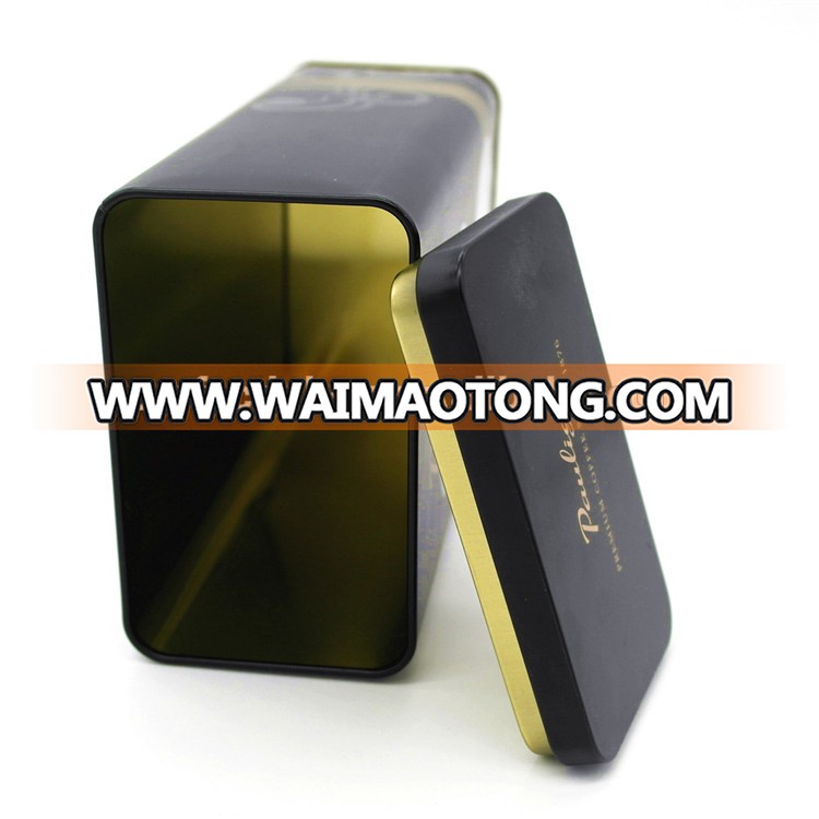 black matte colored rectangular coffee tin box wholesale