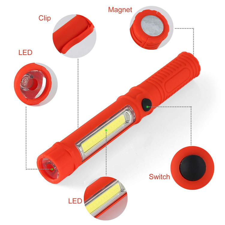 Handle Magnetic Pocket Torch Outdoor flashlight COB LED Mini Pen Light for workshop