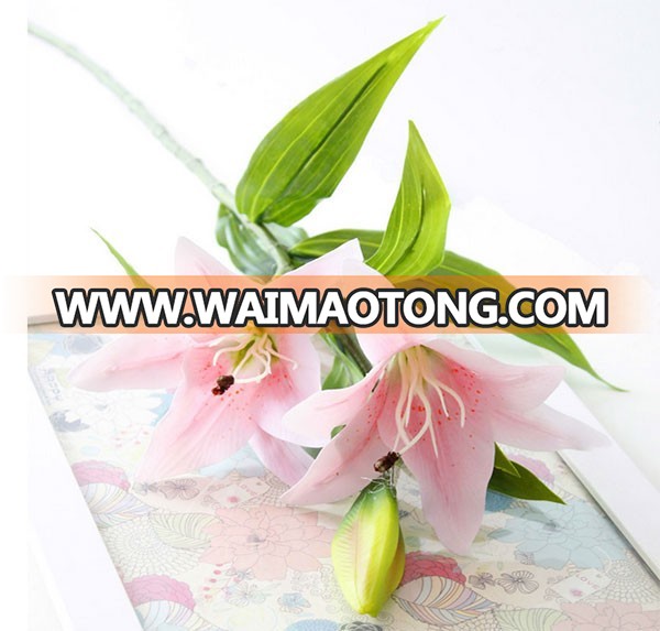 3 heads latex artificial lily flower for wedding decoration