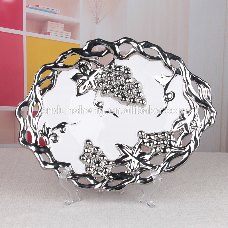 european ceramic silver decorative fruit plate with grape pattern