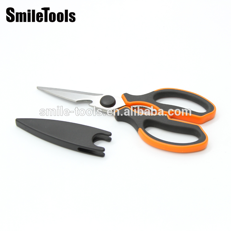 Multi Purpose Stainless Steel Kitchen Scissors Orange Color