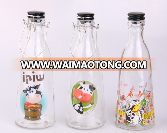 1L frosted glass milk bottle with clip top,glass bottle for bevrage and milk