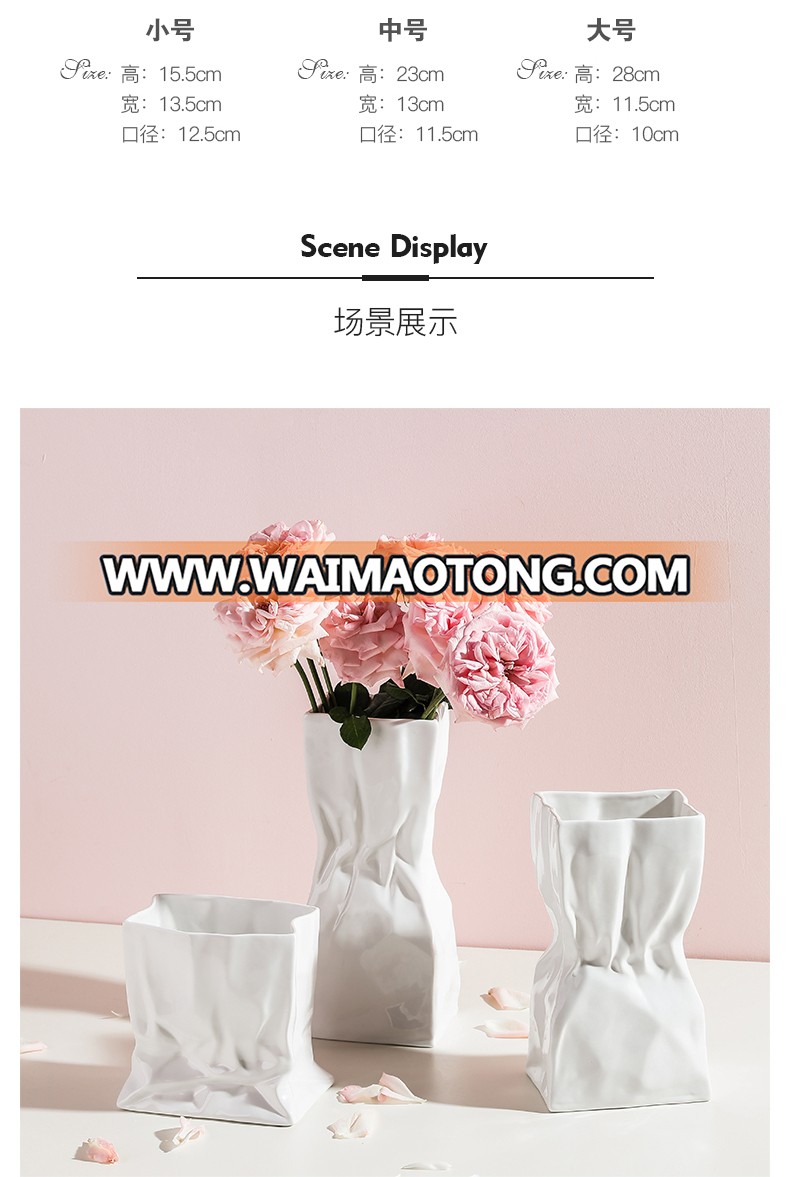 Simplism modern nordic style marble effect ceramic art and craft  home decor flower vase for wedding decoration