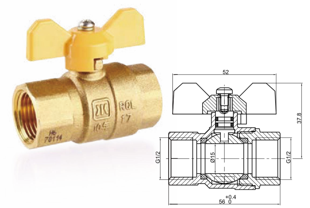 civil brass gas control ball valve with butterfly handle for water heating butterfly handle brass ball valve