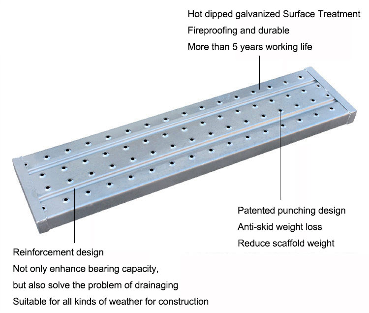 Construction Galvanized Metal Q235 Q195 steel scaffold / scaffolding plank with  hooks  in counstruction scaffold steel plank