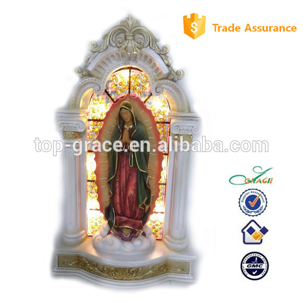 Resin LED church with religion statue our lady of Guadalupe