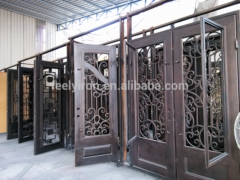 French Style Modern Double Iron Doors With Transom #SD-027