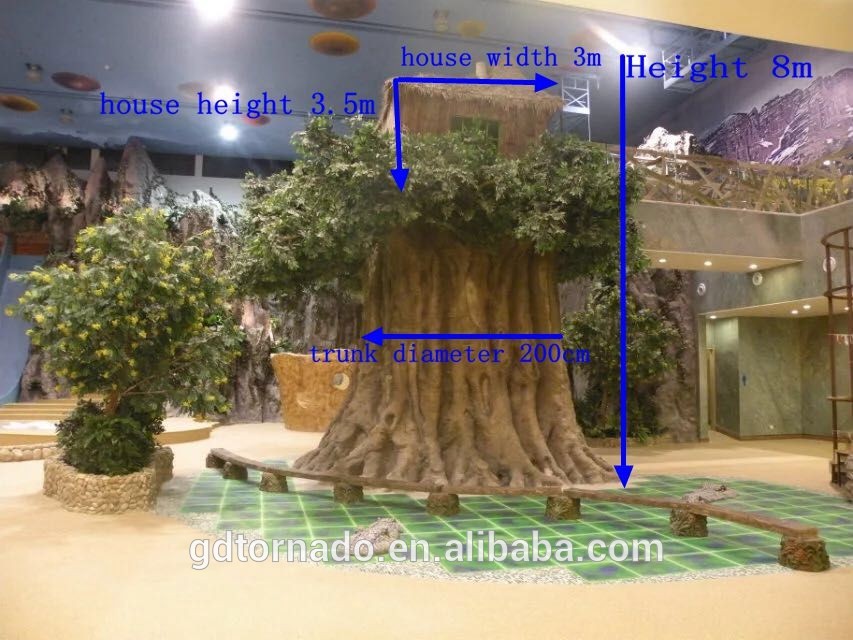 Artist manufacturer custom size garden ornamental high imitated huge fiberglass artificial ficus tree with the house