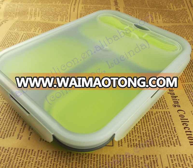 2016 wholesale 2 compartment collapsible silicone lunch box(FDA, LFGB))