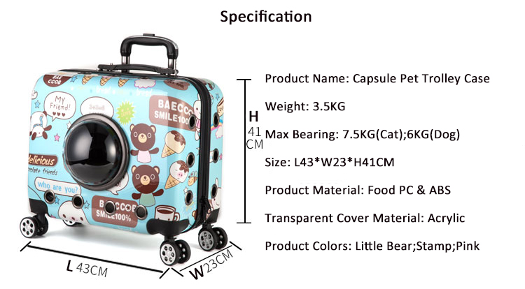 Air approved outdoor carry on wheel case space capsule astronaut dog cat travel luggage suitcase bag trolley rolling pet carrier