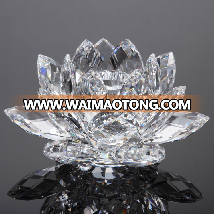 2017 hot elegent lotus flower crystal candle holder for wedding home decoration