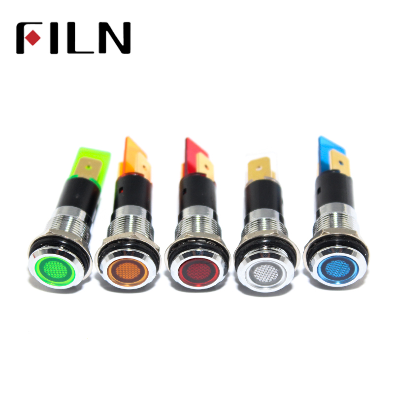 FILN 8mm indicator light signal lamp red yellow blue green white led indicator light 24v 220v flat head led metal signal lamp