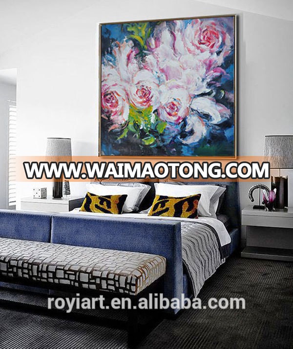 100% Hand Painted Flower Art Gallery Painting on Linen Canvas