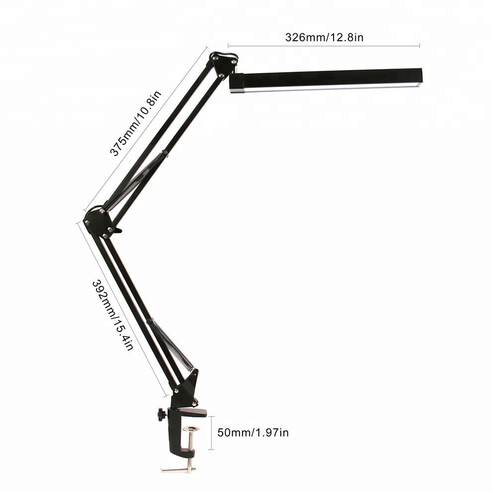 UYLED Industrial Black 740lm RA>80 Dual Color Temperature Dimmable Folding Clip Clamp LED Table Desk Lamp