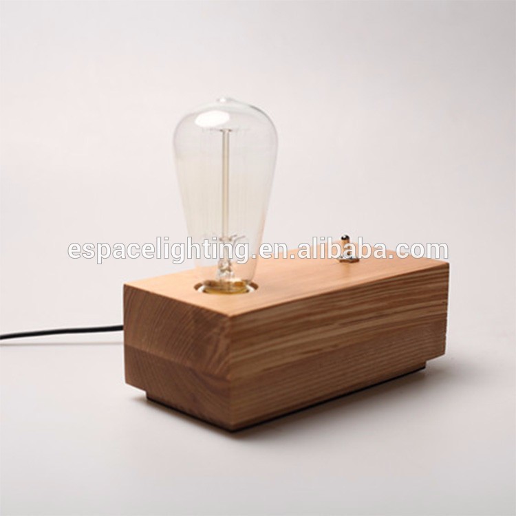 Modern taobao wood block switch table lamp with edison bulbs