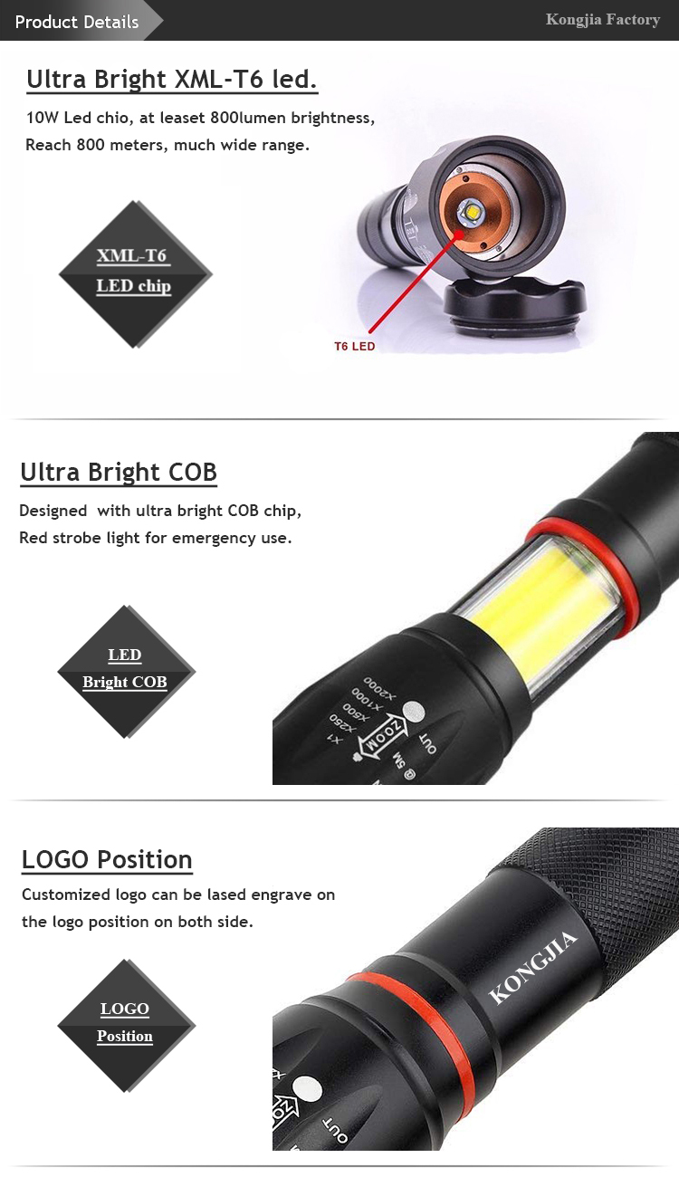 High power led flashlight COB flashlight spotlight