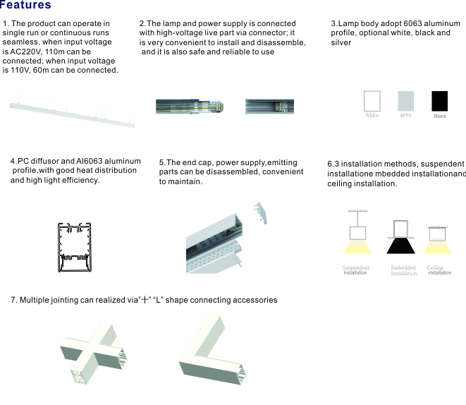 High quality IP40 led lights suspended ,ceiling 0-10v dimming linear led light, led linear lighting