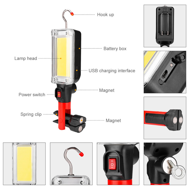 Hook clip torch light portable spotlight Magnetic work light