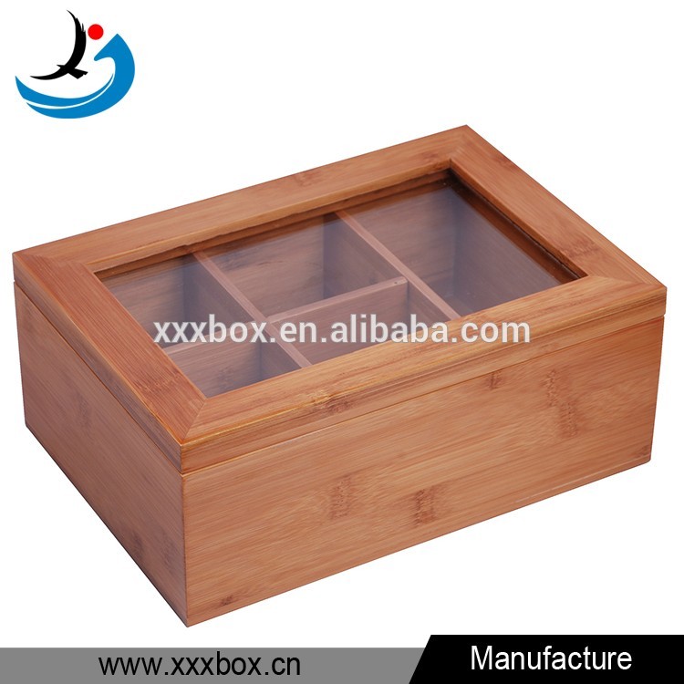 Bamboo material glass top wooden tea display box