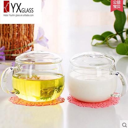 Nice table decoration borosilicate glass tea cup set with glass filter