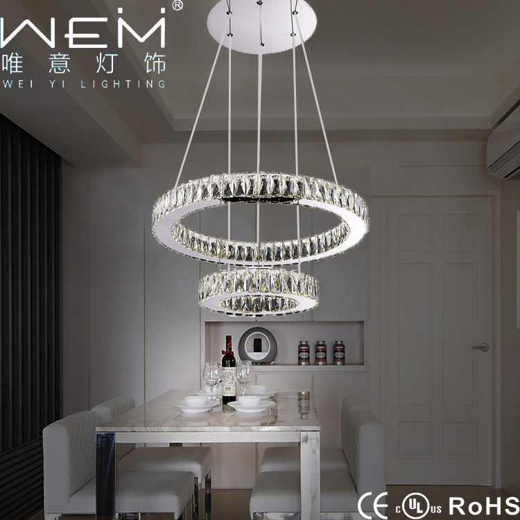 Hot Sale LED Pendant Light Crystal Two Round Rings Hotel Clear Crystal Hanging  Lighting Chandelier Light