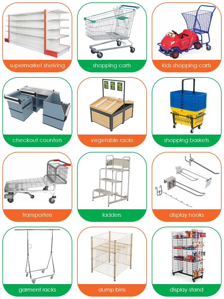 Gondola shelf supermarket baskets checkout counters shop equipment