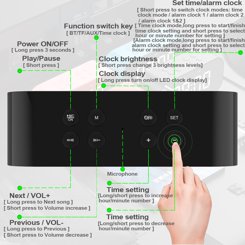 Portable Mirror LED display time wireless Handsfree call vibrant usb alarm clock speakers