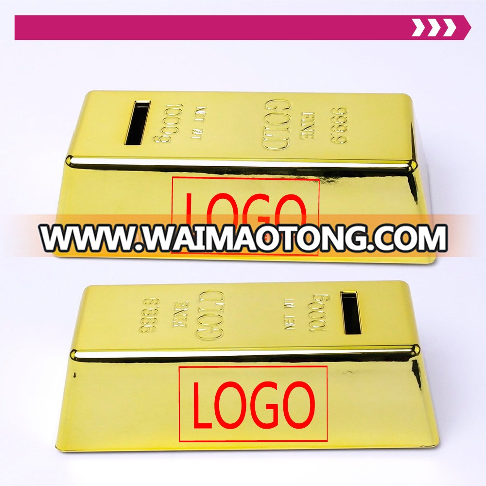 Wholesale Good Quality Low MOQ Gold Plated Gift Souvenir Gold Bar Plastic Saving Money Box