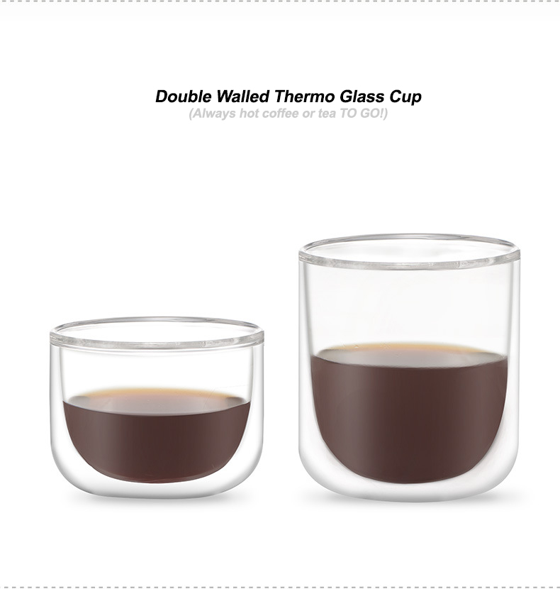 150ml 250ml Handmade Borosilicate Reusable Portable Travel Double Wall Glass Coffee Maker Tea Sets