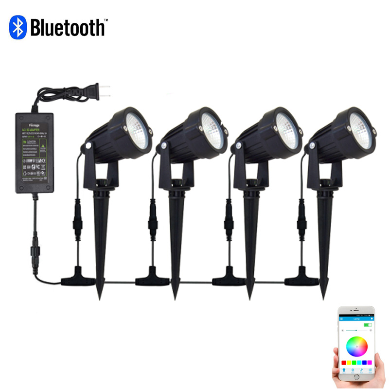 RGB Music Mobile Controlled LED Landscape Lights LED Garden Pathway Lights Walls Trees Outdoor Spotlight with Spike Stand Garden