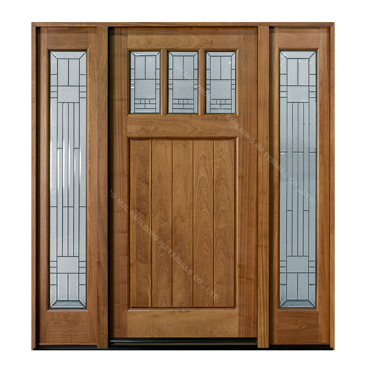 MJL OEM/ODM Swing Solid Teak Wood Main Door Designs / Wooden door with Tempered Glass