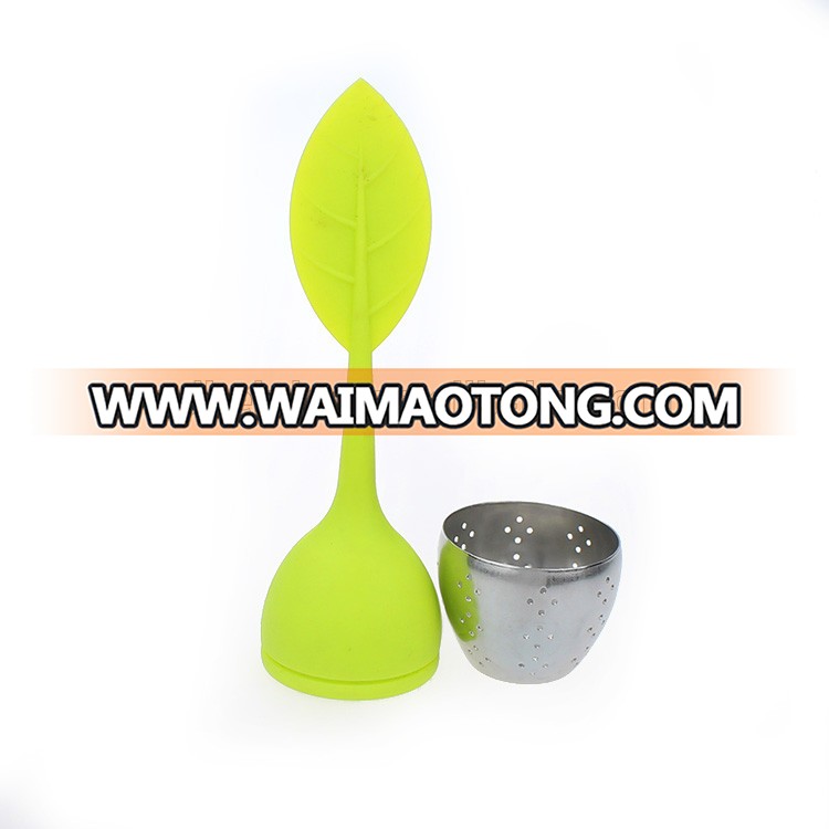 Hot sale fine hole Silicone Leaf Tea Infuser with silicone drip