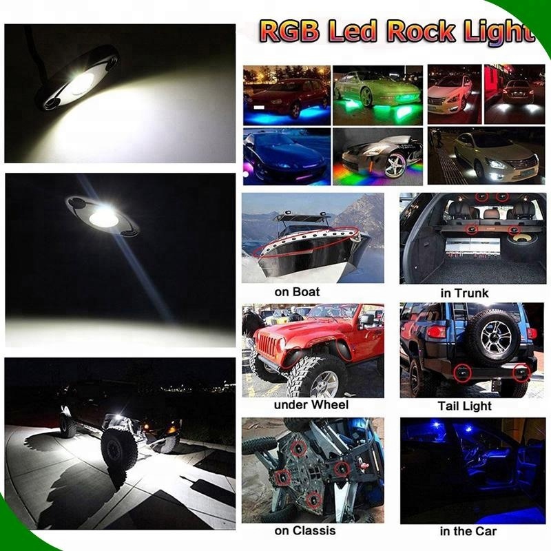 led rock light 8 pods deck light bulbs use for car boat 12v waterproof smartphone APP control bluetooth 4 pods lighting